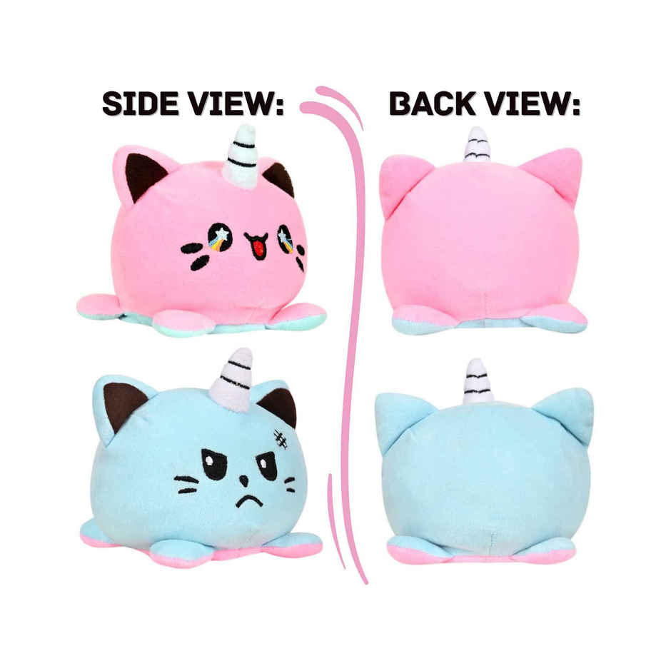 DearJoy Reversible Happy & Sad Unicorn Cat Soft Toy - Pink & Blue
