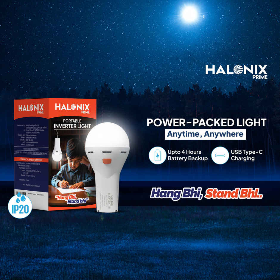 Halonix 5W Portable LED Emergency Light | Torch + Hanging Bulb 2-in-1|Type-C Rechargeable|4H Backup