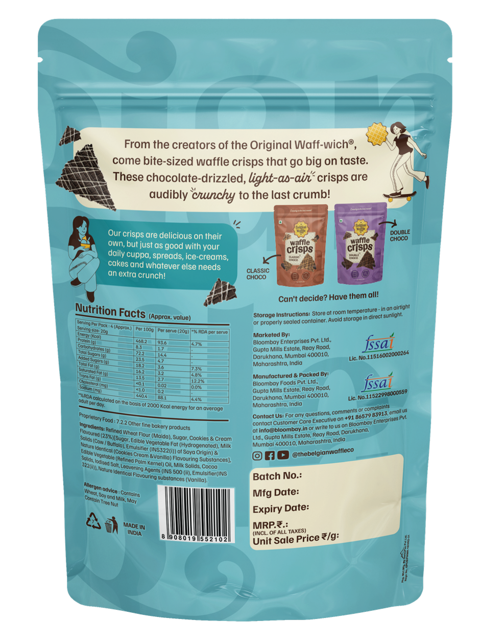 The Belgian Waffle Co Cookie & Cream Waffle Crisps | Crunchy Dessert Treat