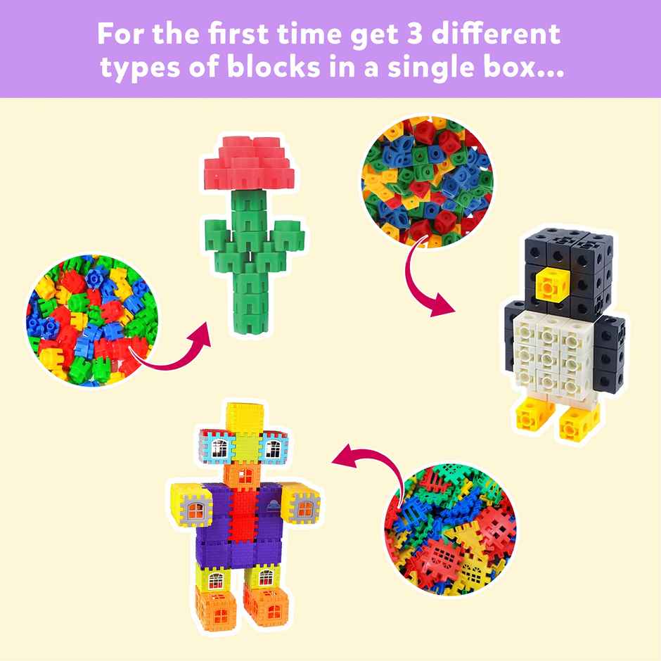 3 In 1 Plastic Building Blocks For Kids 125+ Pcs (Pack 1) - Kids Educational Toys - Lb74