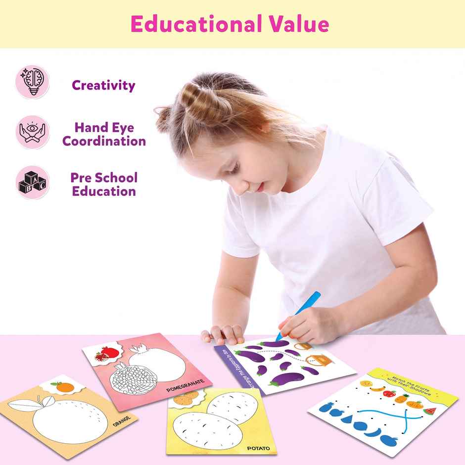2 In 1 Activity Flash Cards For Kids: Fruits & Vegetables | 24 Reusable Cards With Crayons - Lb81