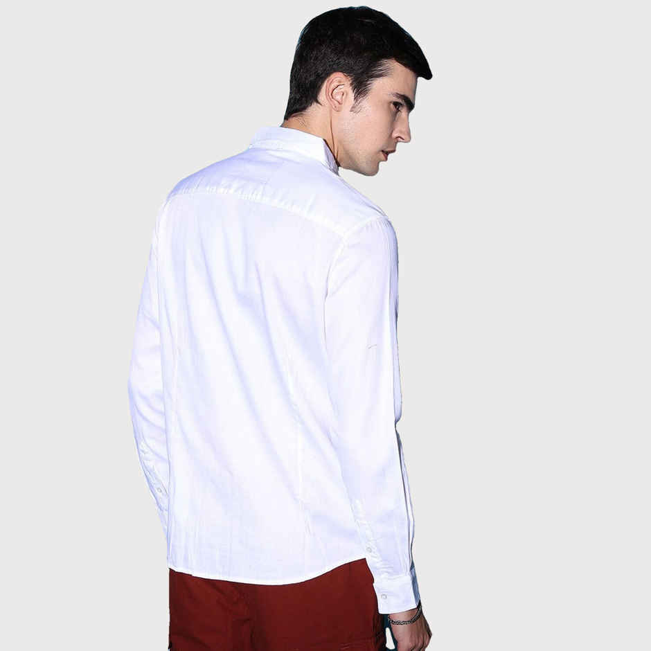 The Indian Garage Co Men's Slim Fit Graphic Printed Casual Shirts | White - L