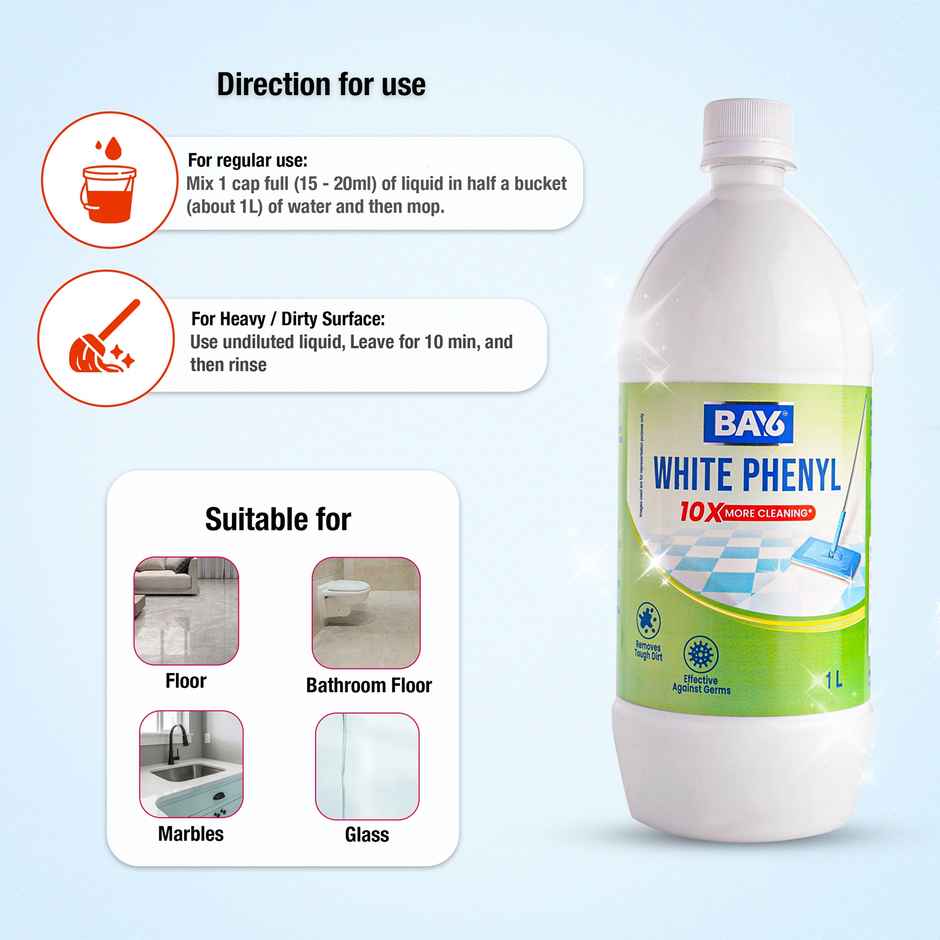 BAY6 White Phenyl Tough Dirt Removal Germ Fighter