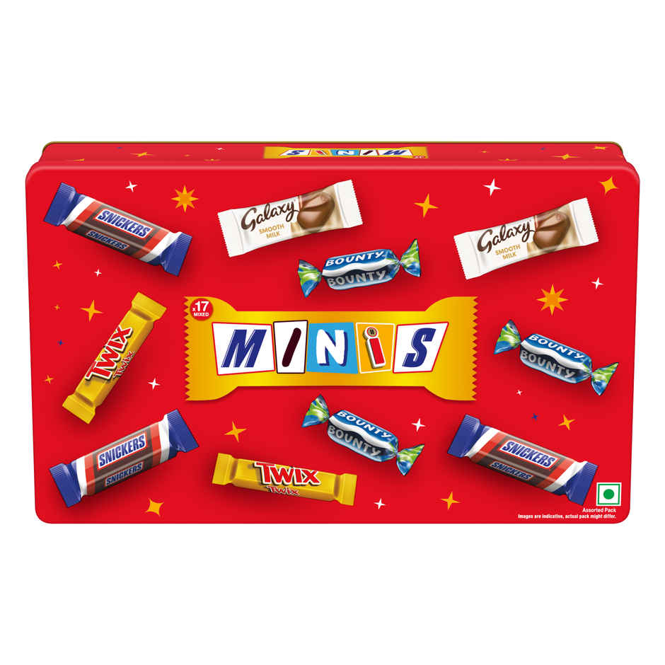 Snickers Best Of Our Minis Chocolate Gift Tin | Gifting Treat | Snickers (133g) & Snickers Best Of Minis Assorted Chocolates | Mini Pack (103500mg) & Snickers Best Of Minis Assorted Valentine Chocolate Pack (1pc) Combo
