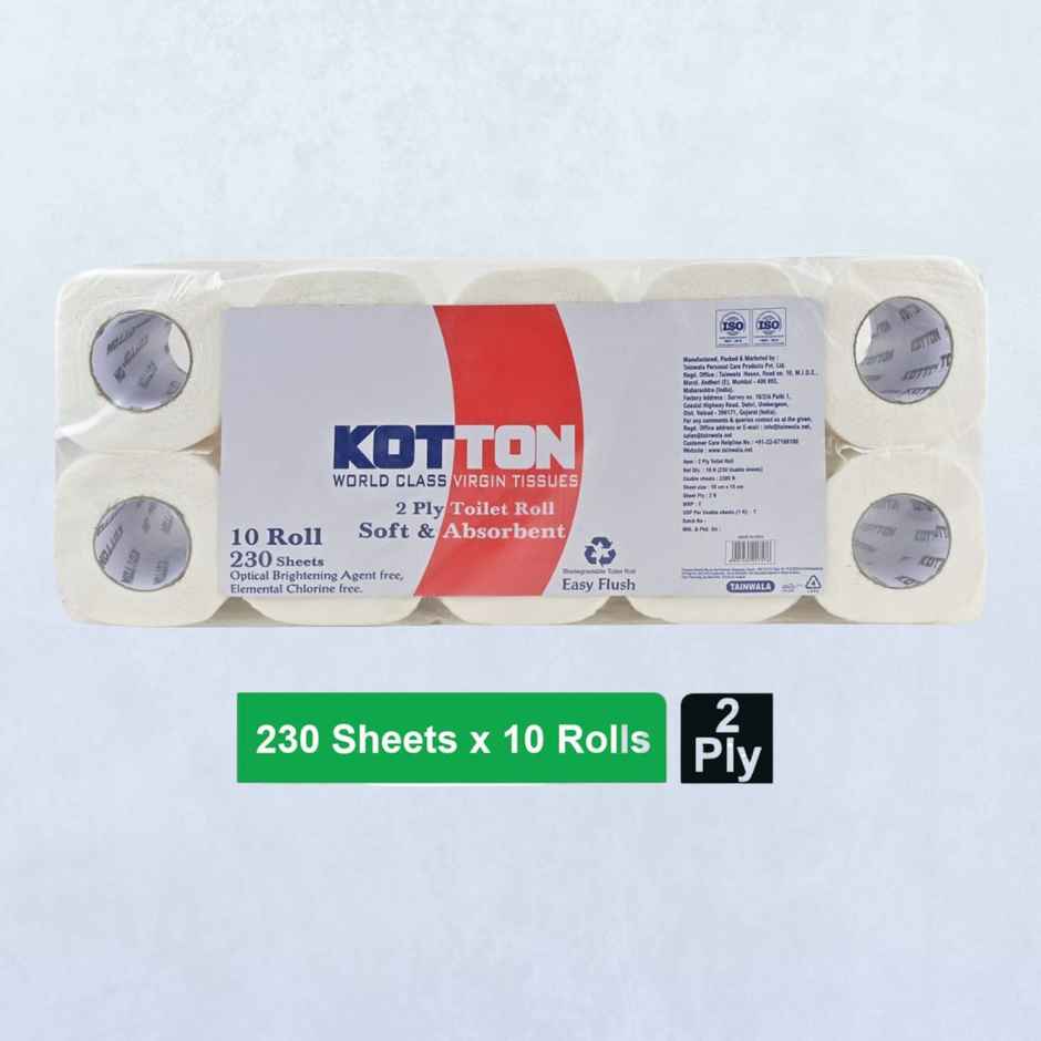 Kotton Toilet Roll - 2 Ply -100% Virgin Pulp/Paper, Pack of 10 ,230 sheets Combo