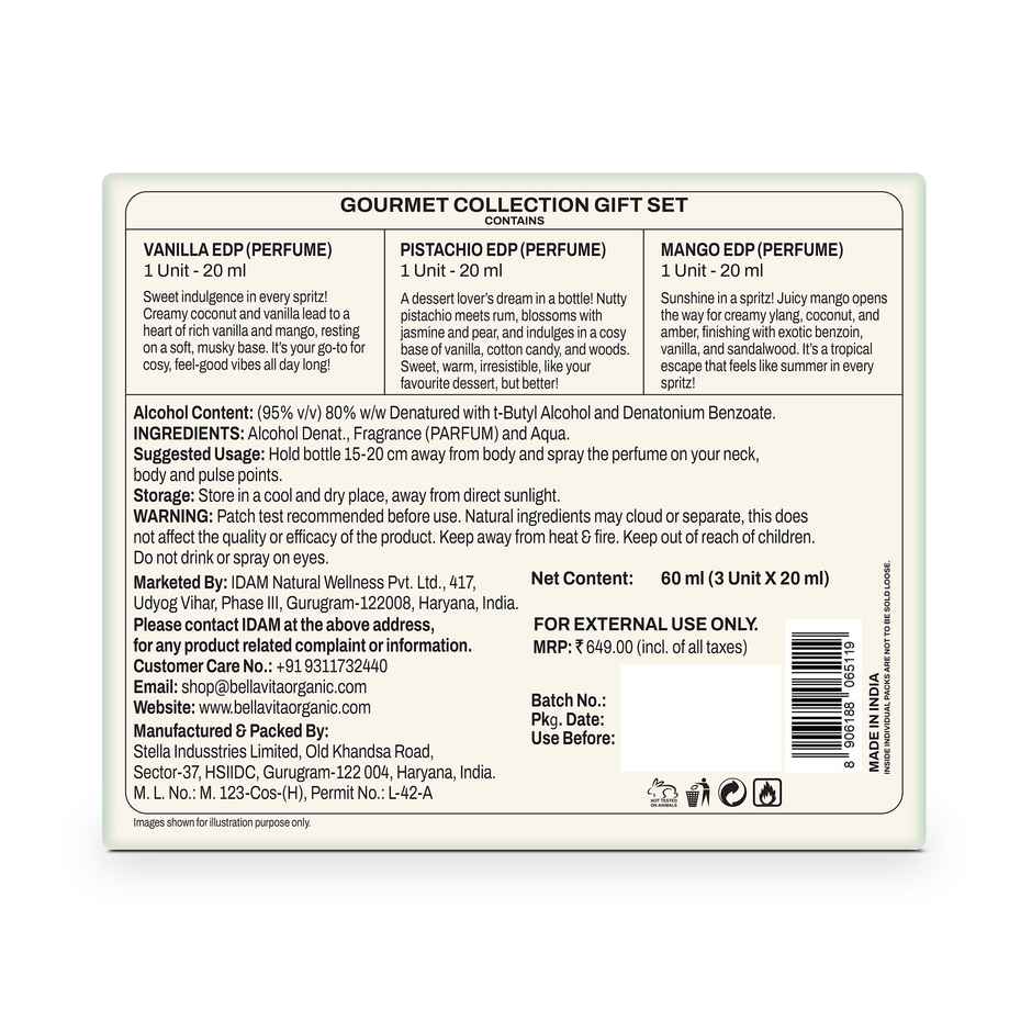 Bella Vita Organic Unisex Gourment Collection Gift Set | Vanilla - Pistachio - Mango