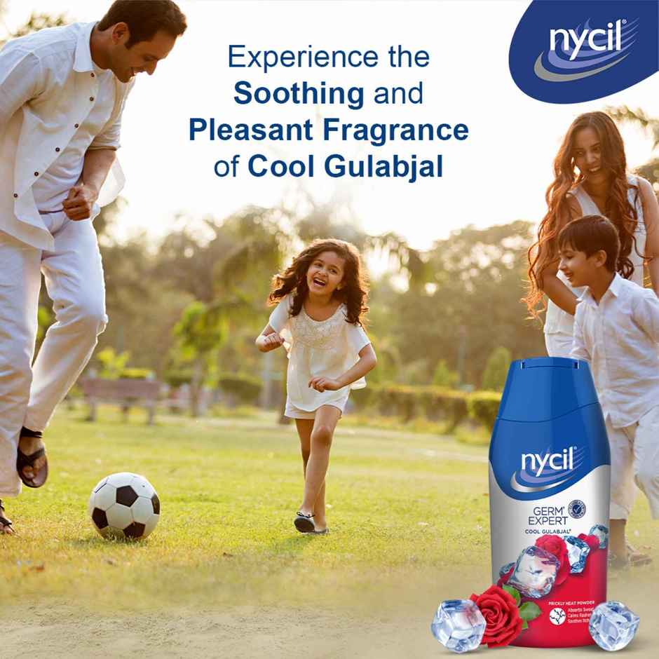 Nycil Germ Expert Prickly Heat Powder Cool Gulabjal, (Get Cool Gulabjal 60 g Free)
