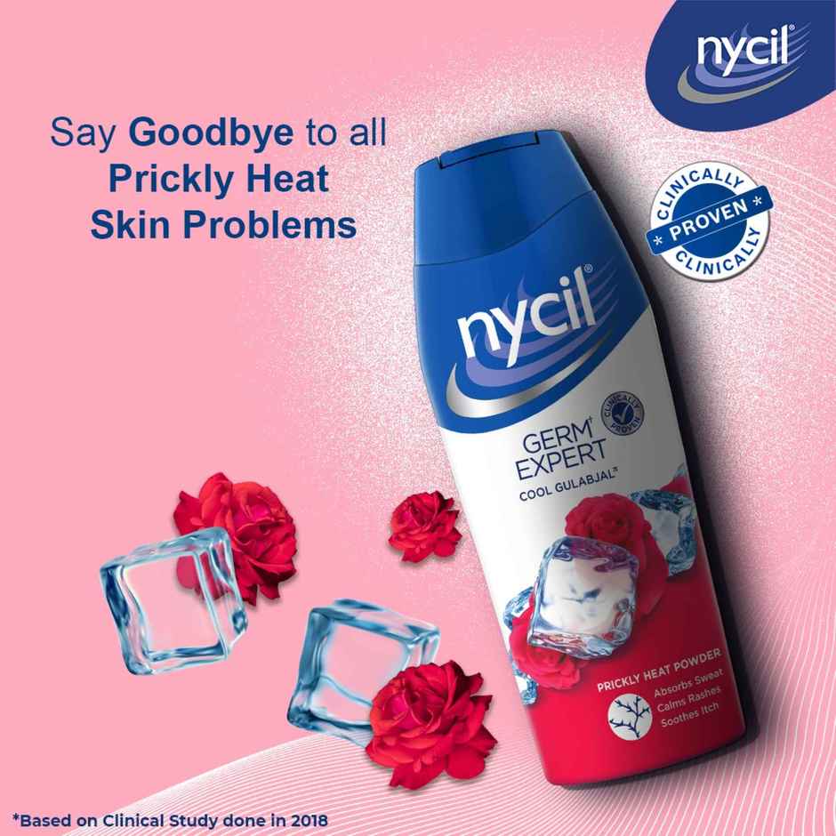 Nycil Germ Expert Prickly Heat Powder Cool Gulabjal, (Get Cool Gulabjal 60 g Free)