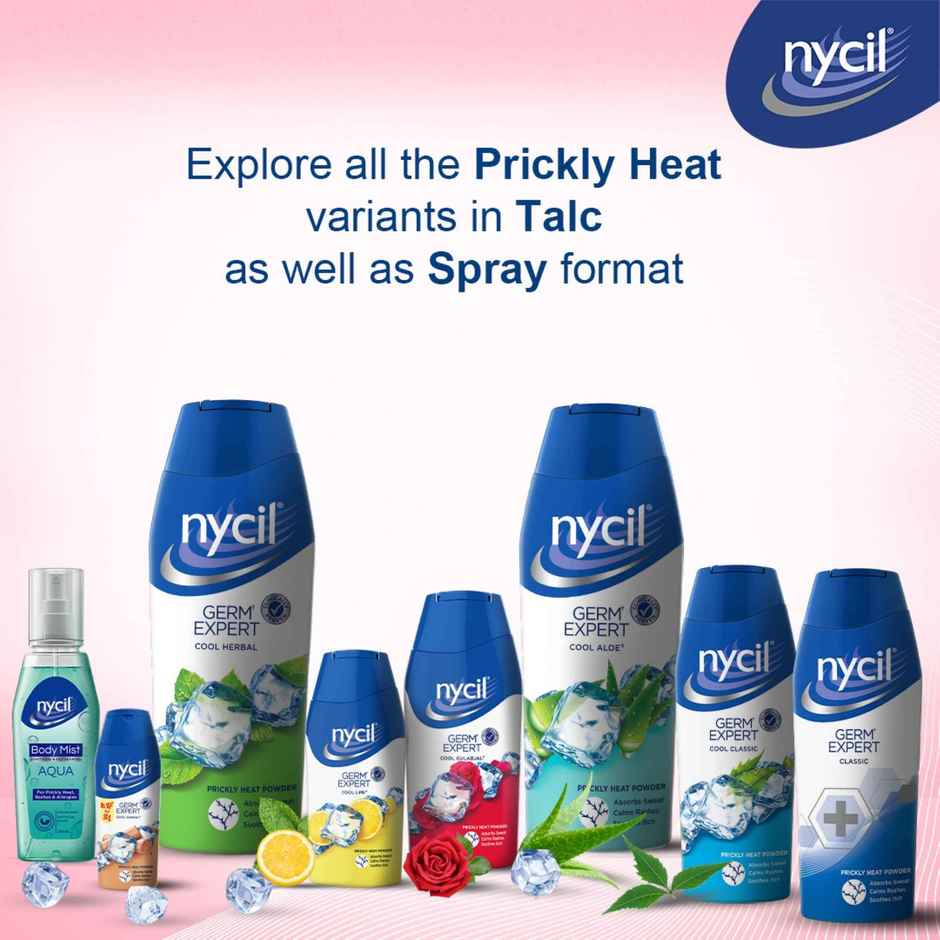 Nycil Germ Expert Prickly Heat Powder Cool Gulabjal, (Get Cool Gulabjal 60 g Free)