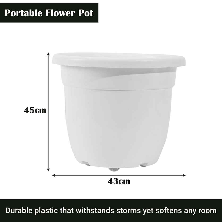 Kuber 18-Inch Plastic Plant Pot | Portable with Wheels | Indoor/Outdoor | White