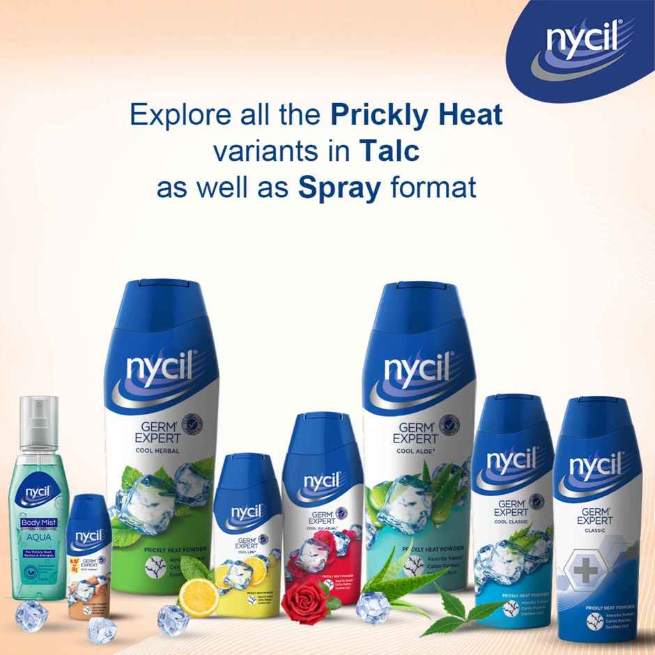 Nycil Germ Expert Prickly Heat Powder - Cool Sandal, (Get Cool Sandal 60g Free)