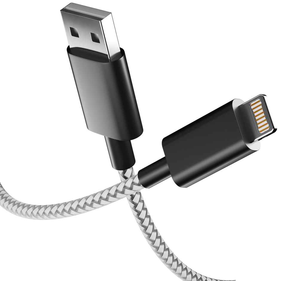 Ailkin USB to Lightning Cable Braided for iPhone | 1.5 M | Black & White