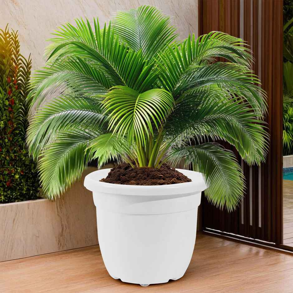 Kuber 18-Inch Plastic Plant Pot | Portable with Wheels | Indoor/Outdoor | White