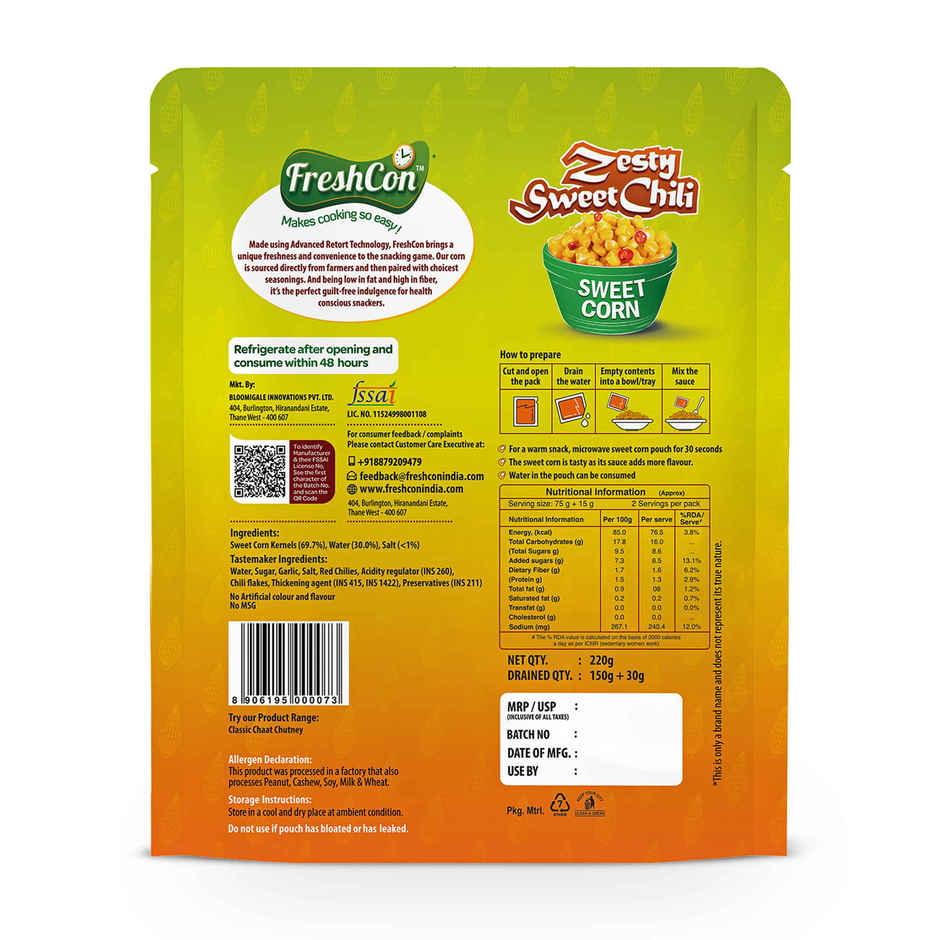 Freshcon Zesty Sweet Chili | Sweet Corn Kernels - Sauce Tastemaker Combo
