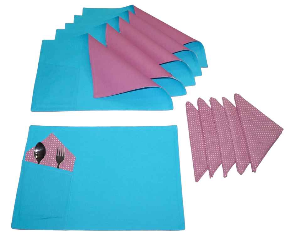 Lushomes Table Mats and Napkins - Blue and Purple | Placemats 13 x 19 inch | Napkins 16 x 16 inch