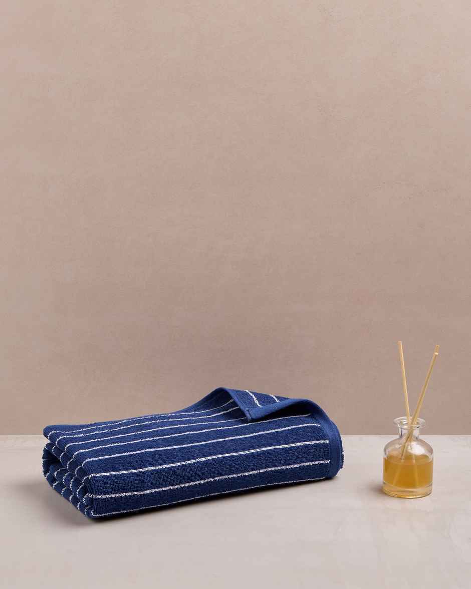 Himeya Pin Stripe 350 GSM Cotton Bath Towel | Twilight Blue