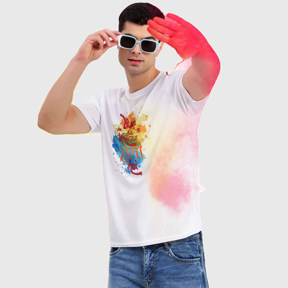 Freecultr Unisex Printed Holi T-Shirt Bura Na Mano Holi Hai | Pack Of 1 | White | XXL