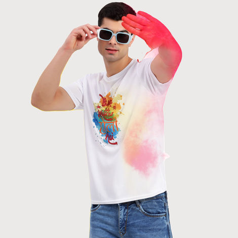Freecultr Unisex Printed Holi T-Shirt Bura Na Mano Holi Hai | Pack Of 1 | White | XXL