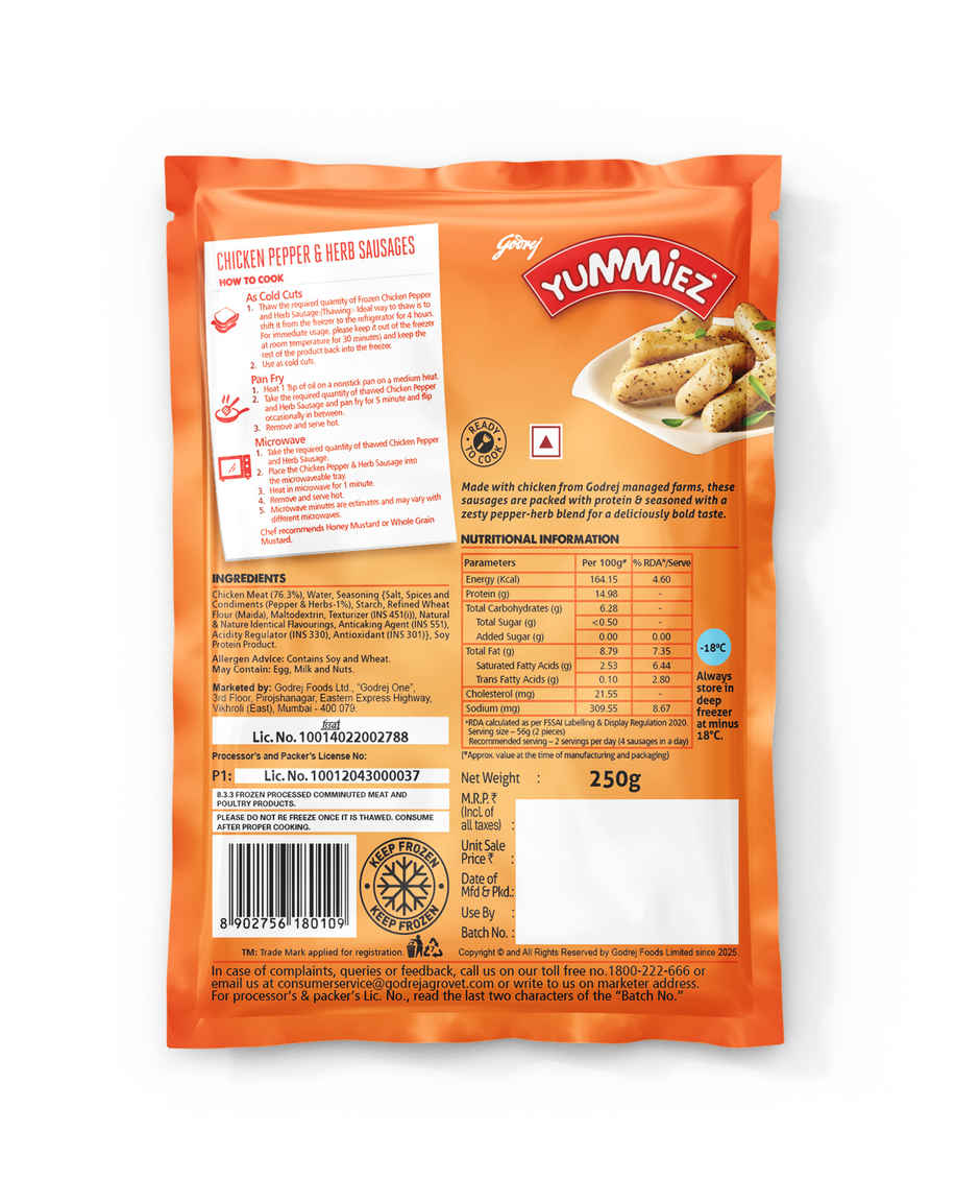 Yummiez Chicken Pepper and Herb Sausage Pouch