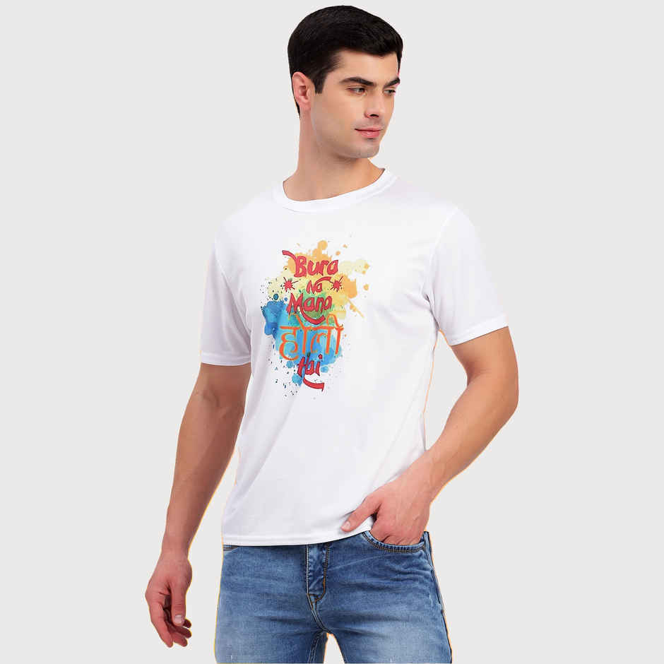Freecultr Unisex Printed Holi T-Shirt Bura Na Mano Holi Hai | Pack Of 1 | White | XXL