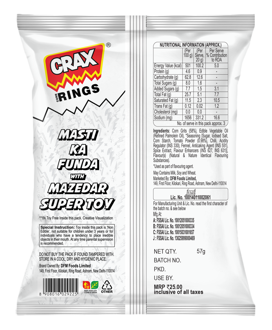 Crax Corn Rings Tangy Tomato Puffs Snacks with Super Toys Combo