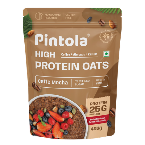 Pintola 25G High Protein Oats | Caffe Mocha - No Refined Sugar - With Almonds & Raisins