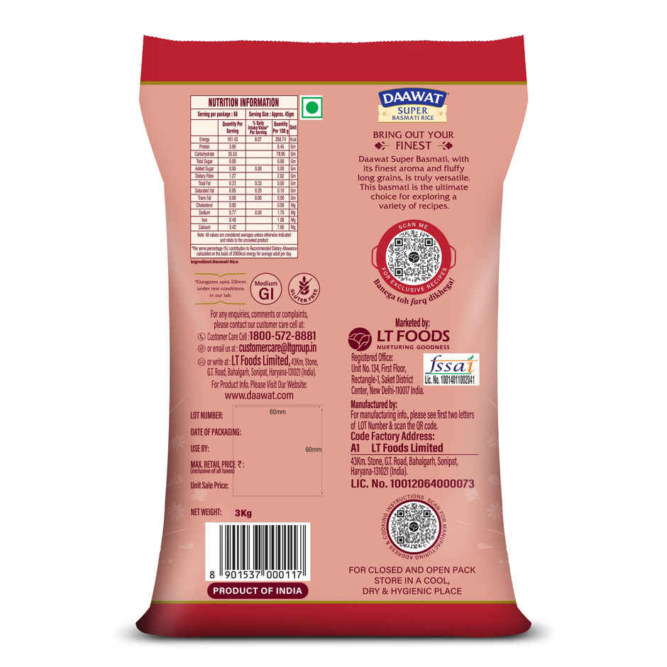 Daawat Super Pure Basmati Rice | Extra Long Grain