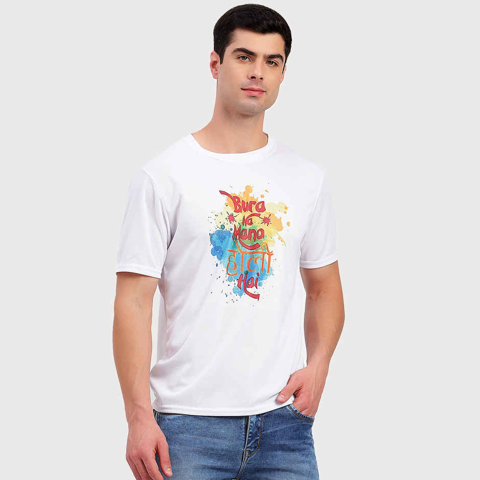 Freecultr Unisex Printed Holi T-Shirt Bura Na Mano Holi Hai | Pack Of 1 | White | XXL