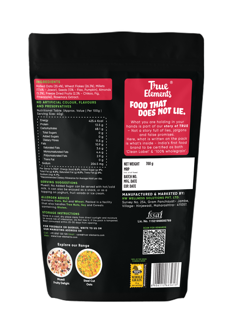 True Elements Muesli No Added Sugar