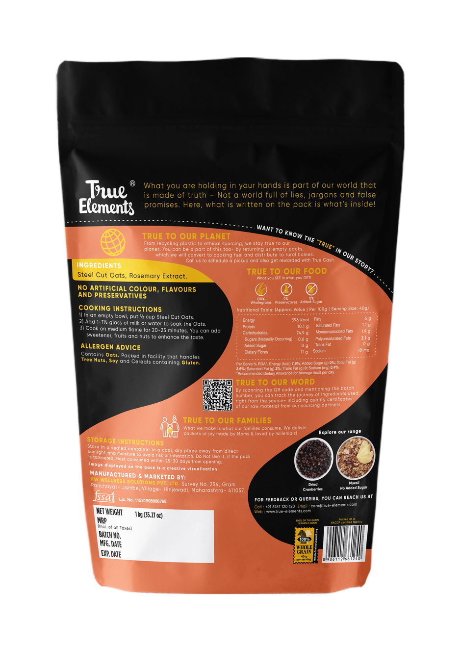 True Elements Steel Cut Oats Gluten Free