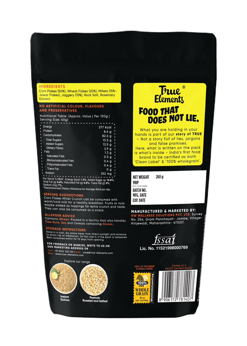 True Elements Corn Flakes Pro Millet Crunch