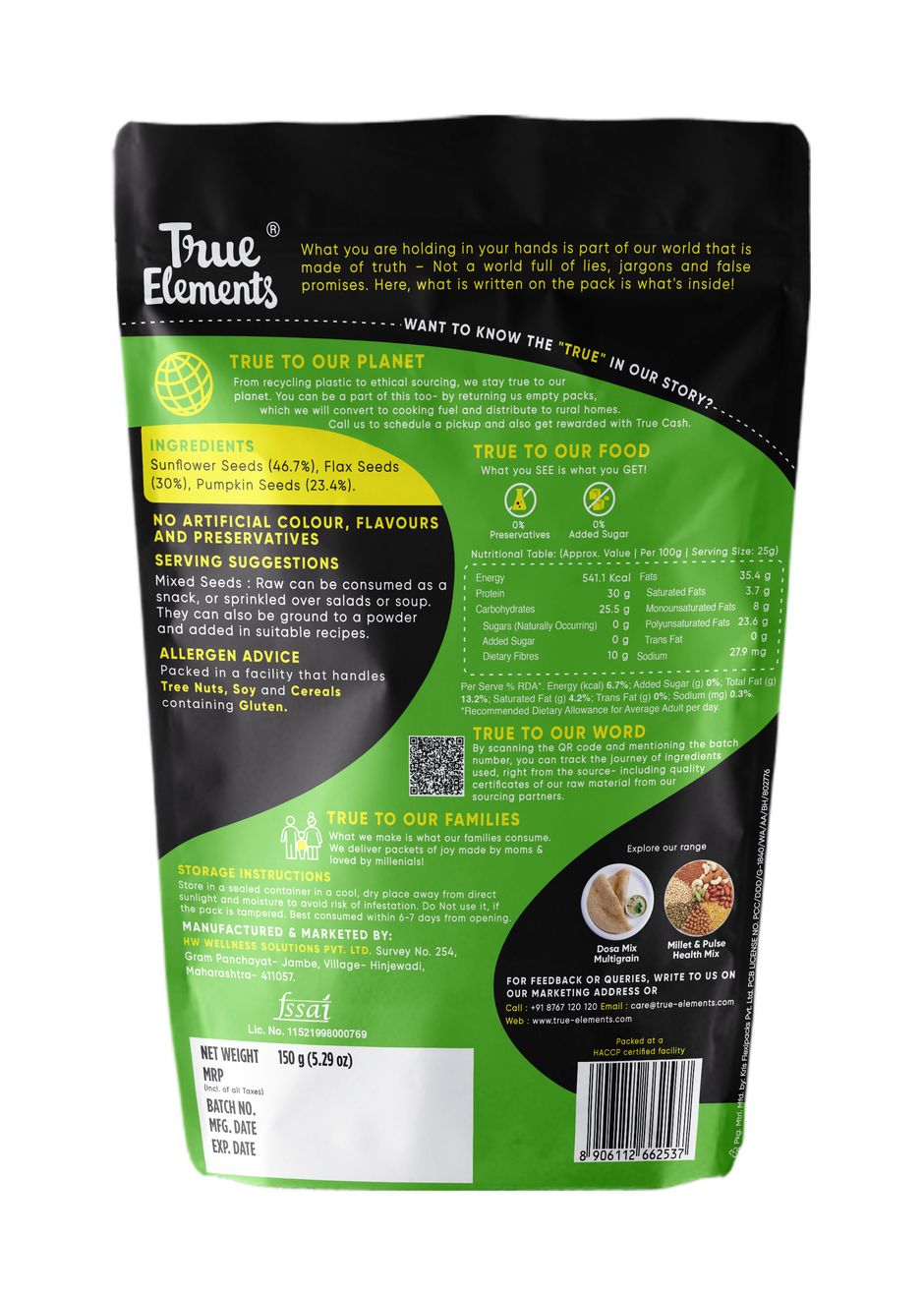 True Elements Mixed Seeds Raw Sunflower | Pumpkin | Flax