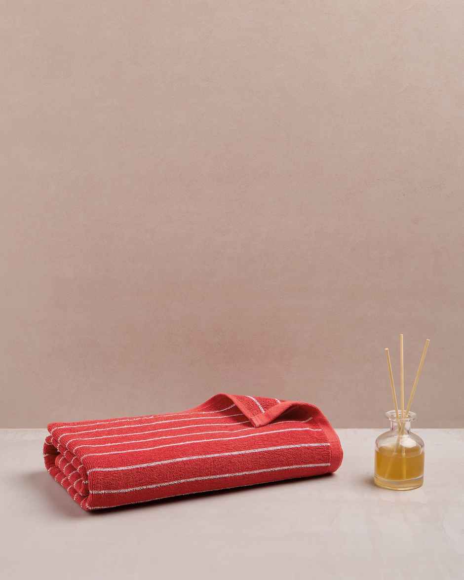 Himeya Pin Stripe 350 GSM Cotton Bath Towel | Fire Red
