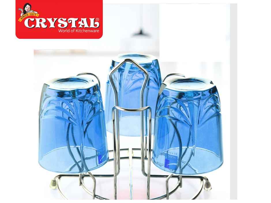 Crystal Stainless Steel Glass Holder for 6 Glasses | Steel Glass Stand for Dining Table/Kitchen