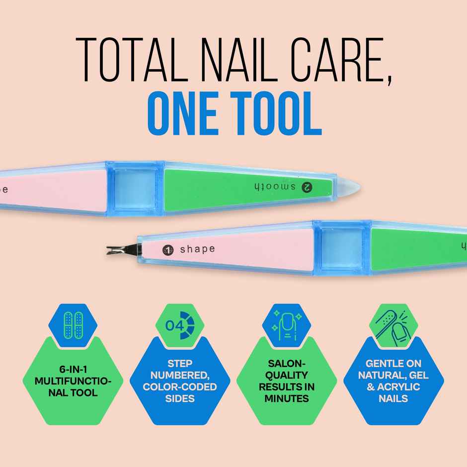 Colors Queen 6-in-1 Nail Buffer & Cuticle Cutter & Pusher | Professional Nail Care Kit
