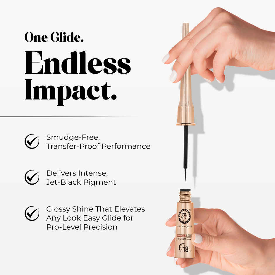 Colors Queen Black shine line Eyeliner | Matte Finish, up to 12 Hrs | Waterproof | One Stroke Glide