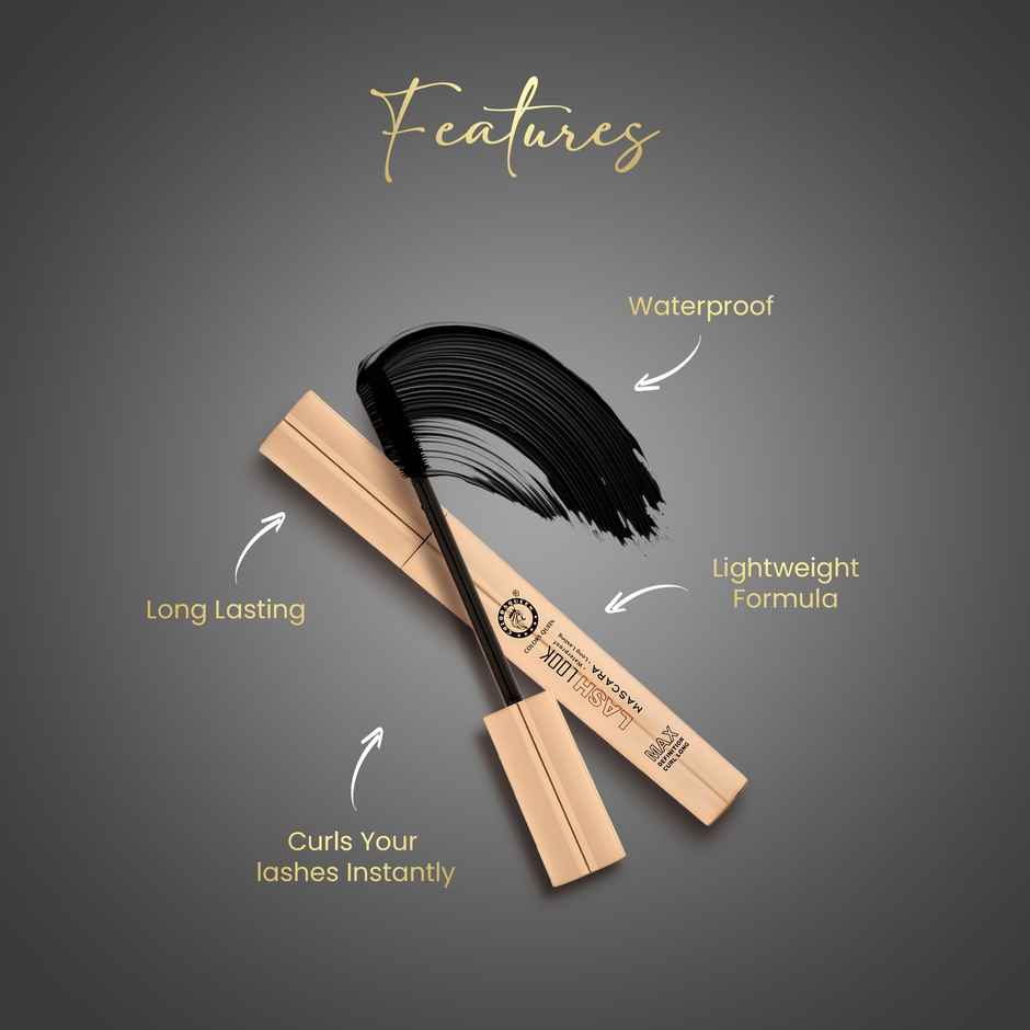 Colors Queen Lash Look Long Lasting Lengthening Mascara 9 Ml Black Smudge Proof& Waterproof Mascara