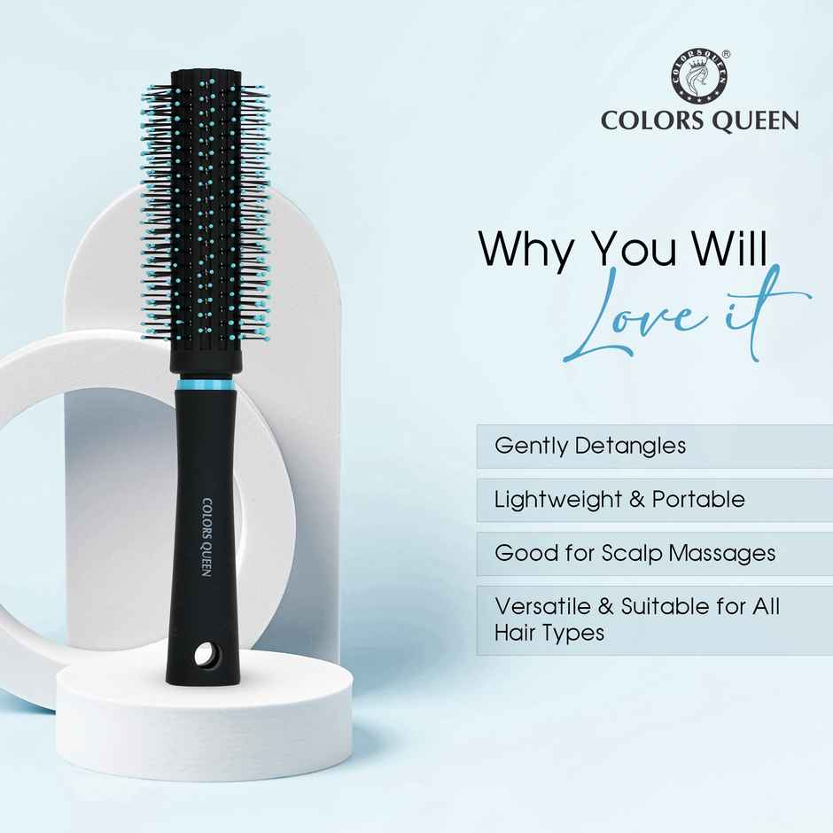 Colors Queen Round Hair Brush with Strong & Flexible Bristles Having Anti | static ball Tips