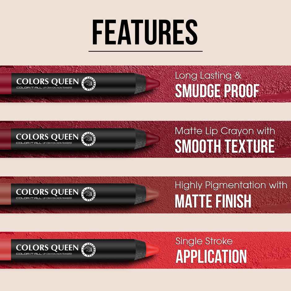 Colors Queen Color It All Non | Transfer Lip Crayon Lipstick Lip Crayon for Women | Keep It Fun