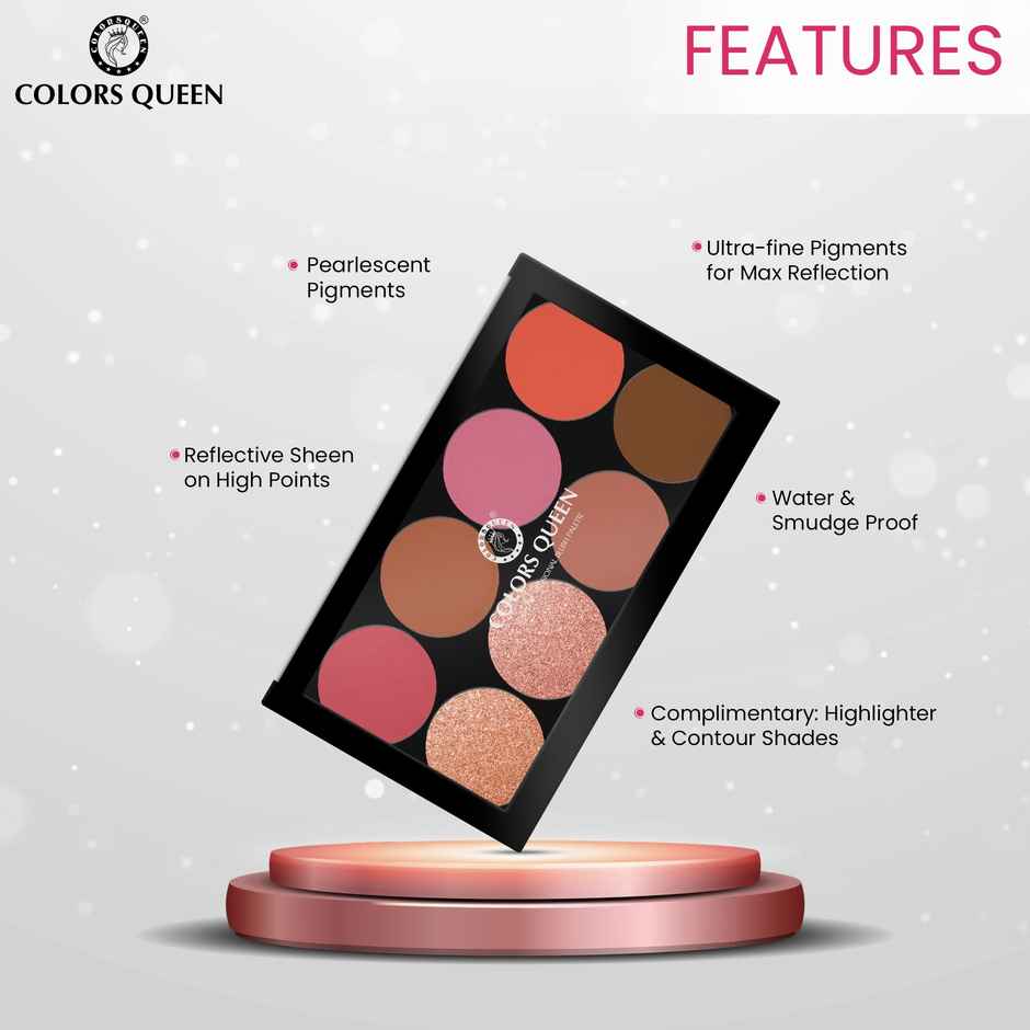 Colors Queen Ultra Professional Blush Palette with Shimmer Highlighters and Contour | Shade | 03