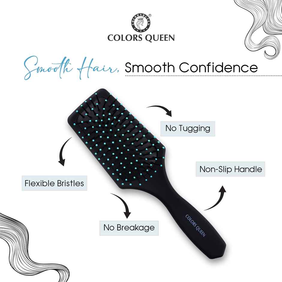 Colors Queen Flat Cushion Hair Brush with Strong & Flexible Bristles