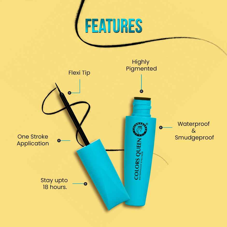 Colors Queen Big Eyes Waterproof Eyeliner Demi|Matte Finish, Smudge Proof Eyeliner Enriched | Black