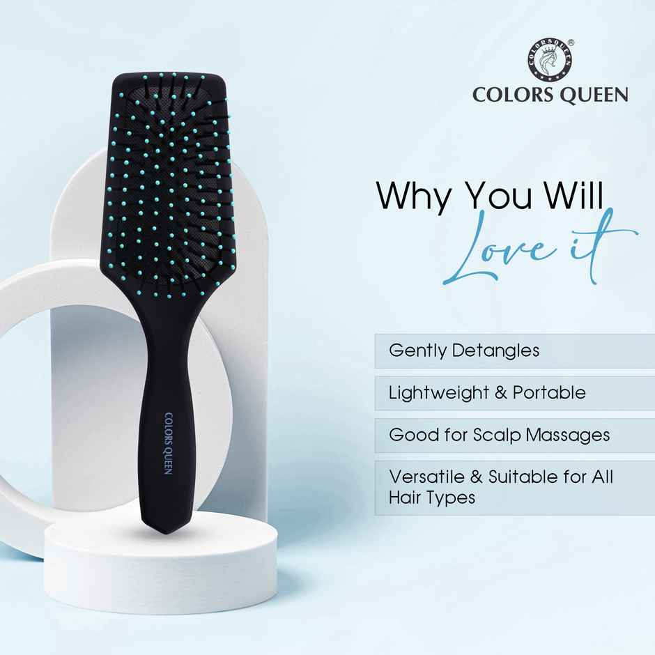 Colors Queen Flat Cushion Hair Brush with Strong & Flexible Bristles