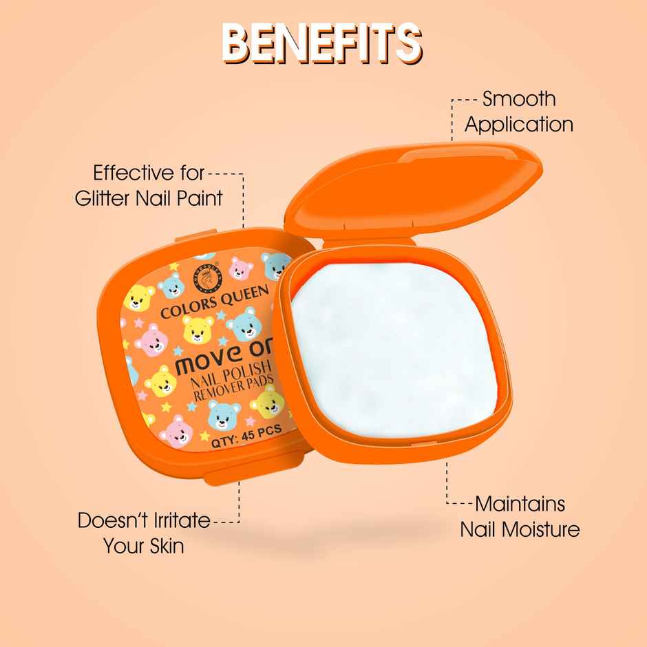 Colors Queen Move On Nail Polish Removers Pads| 45 Wipes | Orange