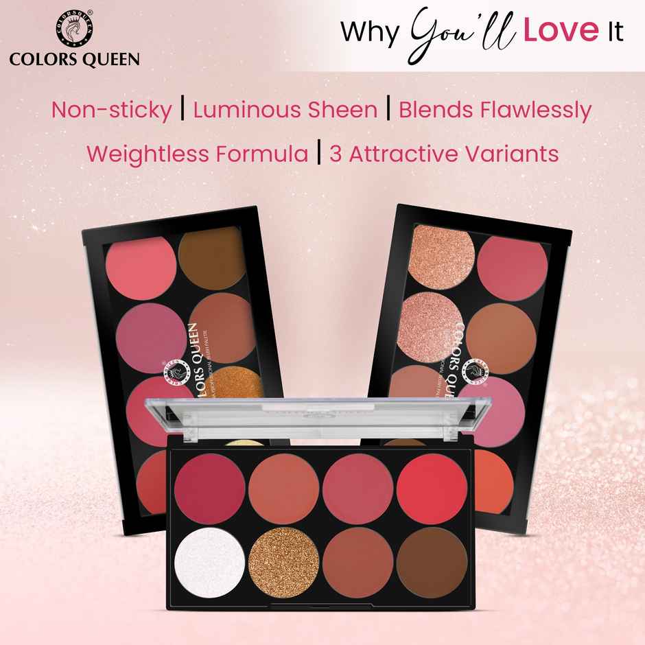 Colors Queen Ultra Professional Blush Palette with Shimmer Highlighters and Contour | Shade | 02