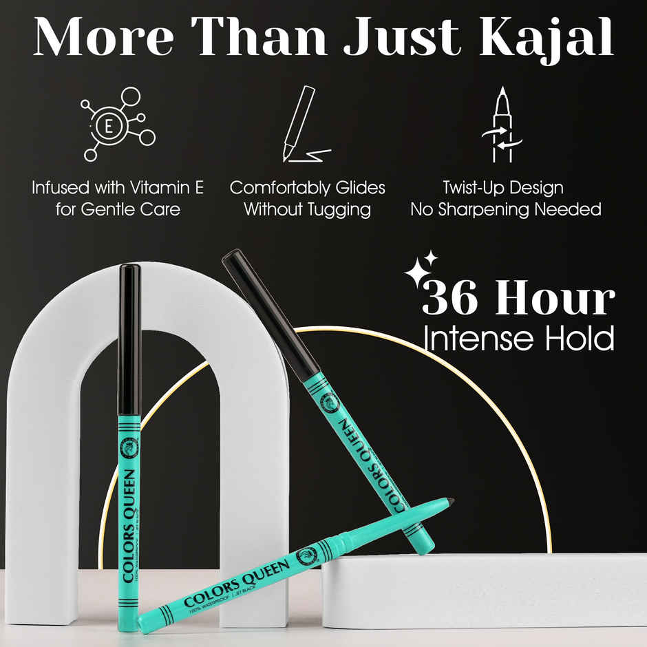 Colors Queen Bold Eyes Auto Kohl Kajal With Vitamin E | Jet Black