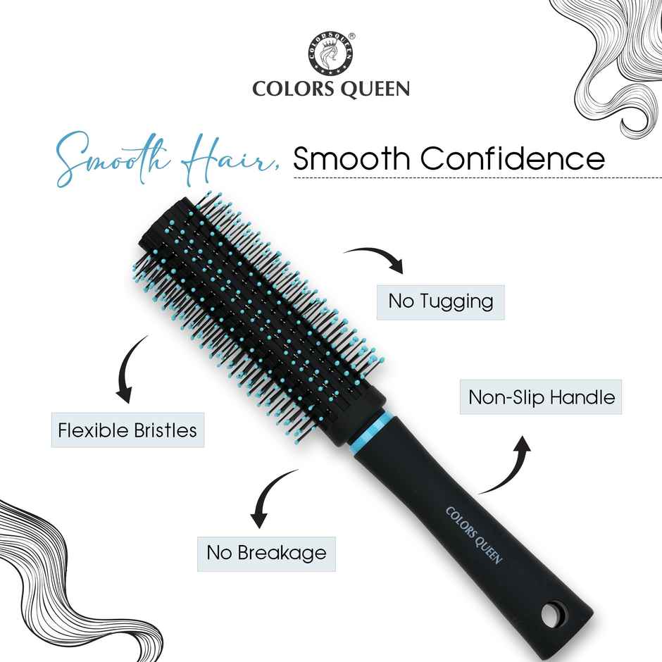 Colors Queen Round Hair Brush with Strong & Flexible Bristles Having Anti | static ball Tips