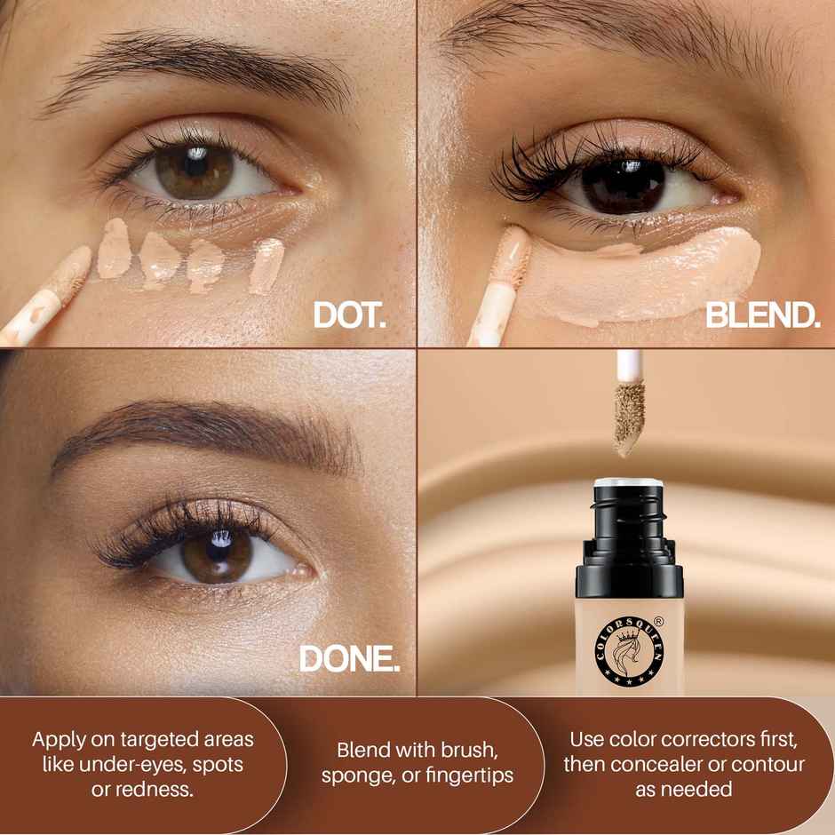 Colors Queen Conceal & Reveal Liquid Long Lasting Concealer with Matte Finish| Light Ivory