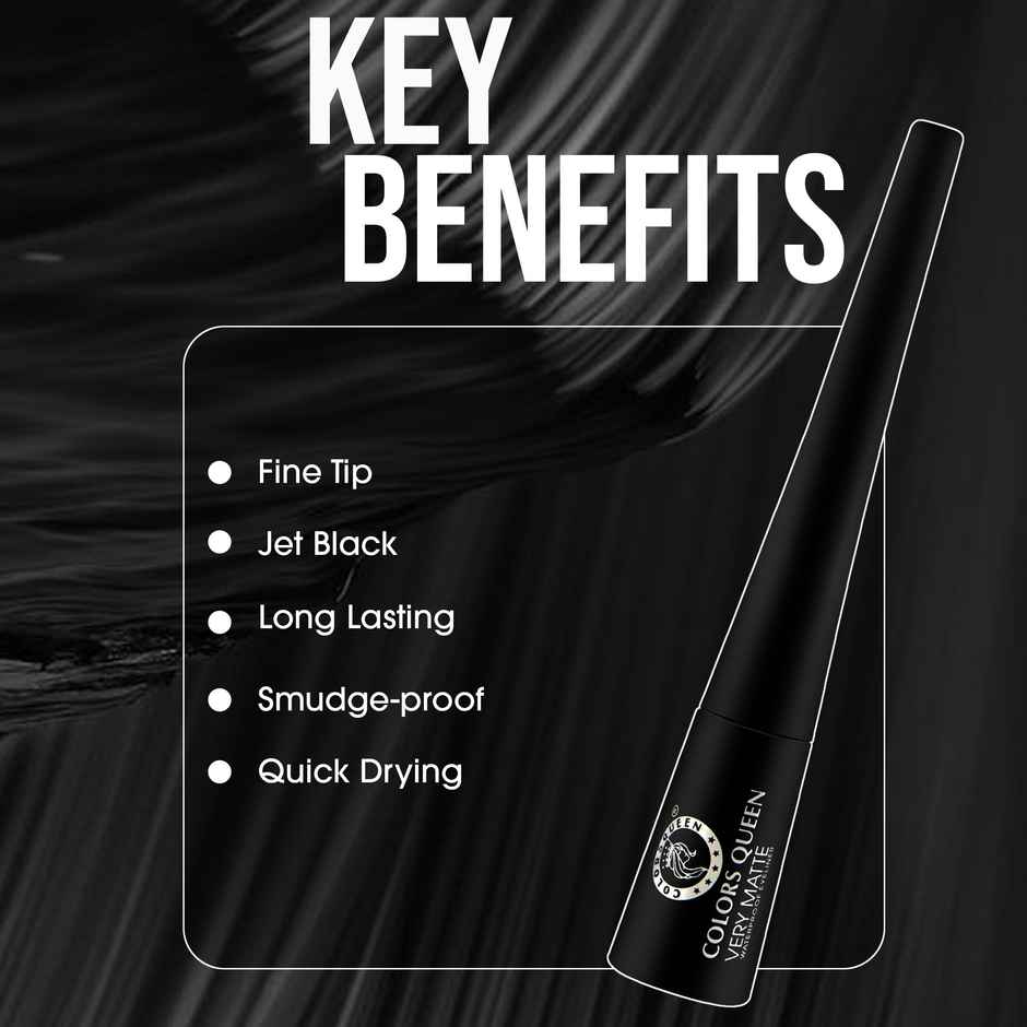 Colors Queen Very Matte Eyeliner | Quick Drying Formula | Long Lasting Liquid Eyeliner | Black