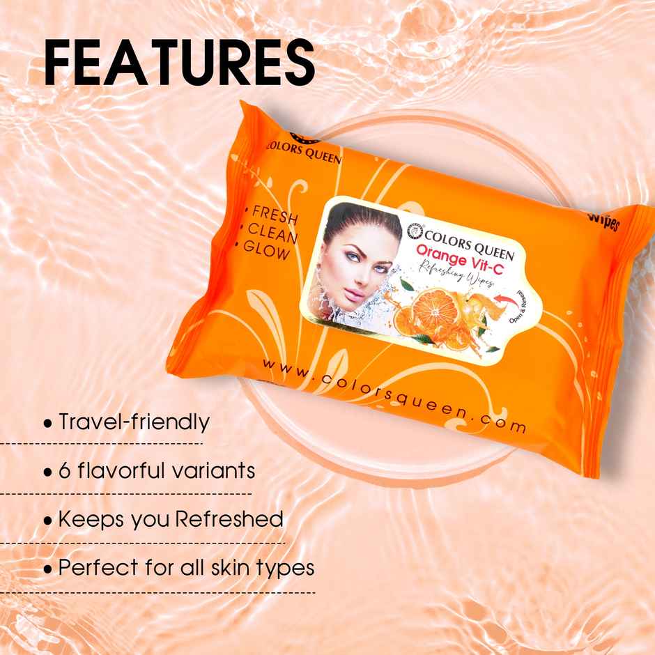 Colors Queen Colors Queen Daily Refreshing Facial Wipes | Vit c & Orange | 25 Pulls Per Pack